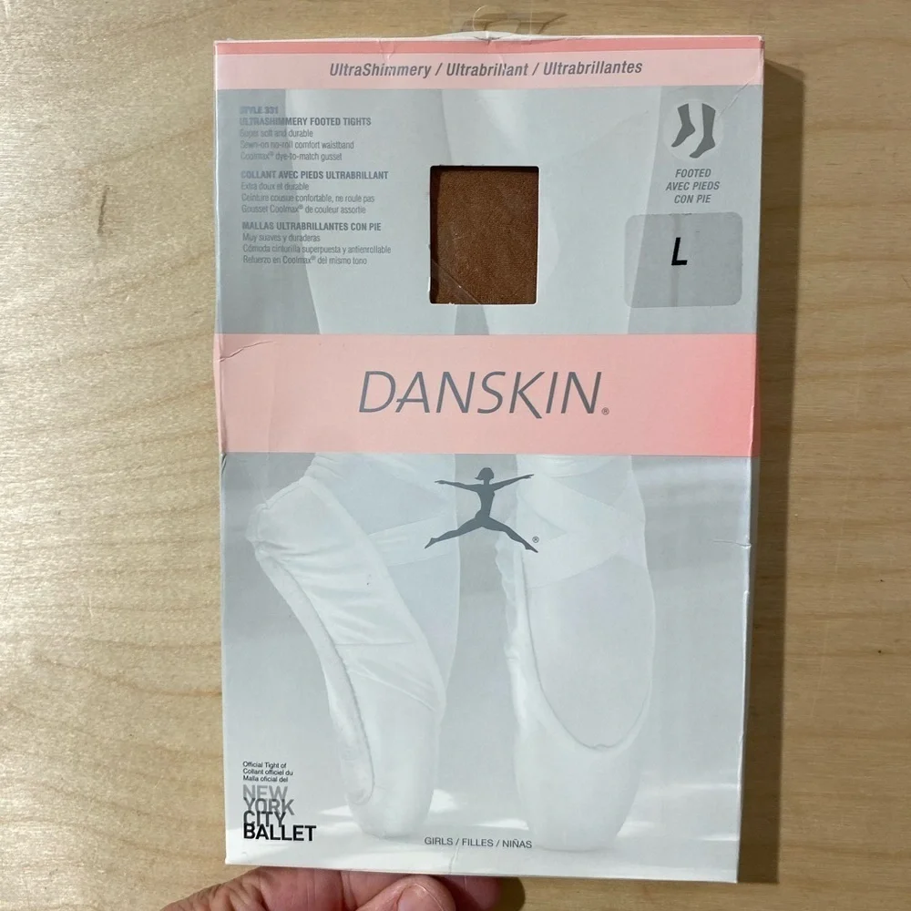 Girls Danskin Ultra Shimmery Footed Dancing Tights- Tan Large (MX)